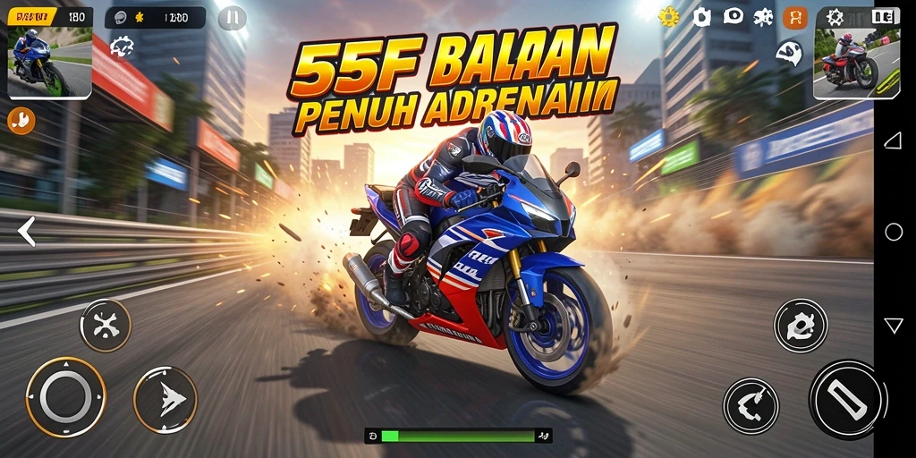 Tampilan utama gameplay balapan motor yang intens dan menarik.