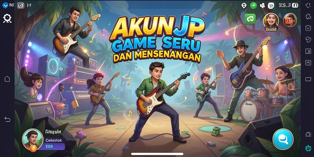 Screenshot utama dari gameplay AKUNJP yang menampilkan keseruan bermain musik.
