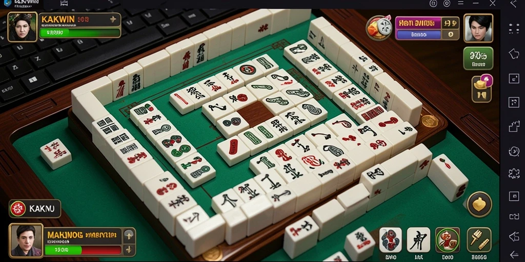 Screenshot gameplay KAKWIN yang menampilkan ubin Mahjong yang berwarna-warni.