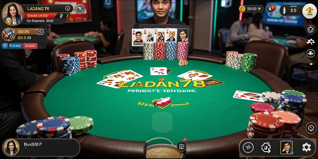 Screenshot gameplay LADANG78 menunjukkan momen intens dalam permainan Poker.