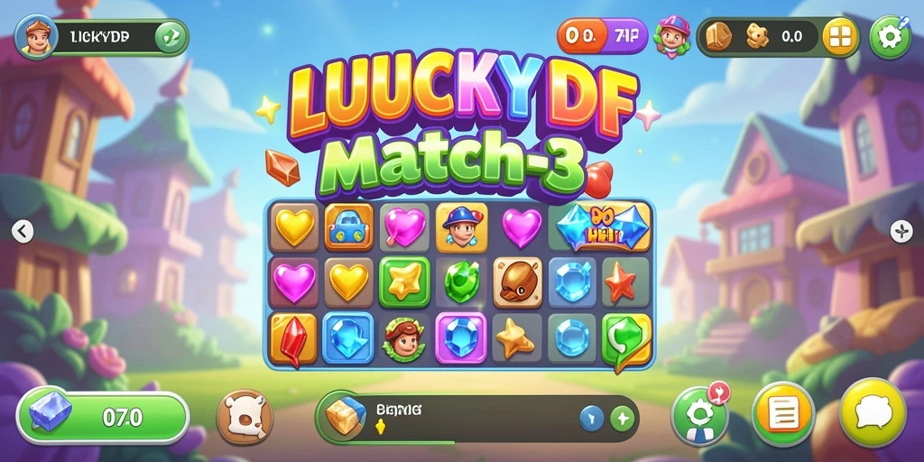 Tangkapan layar gameplay LUCKYDF dengan elemen Match-3 yang menarik.