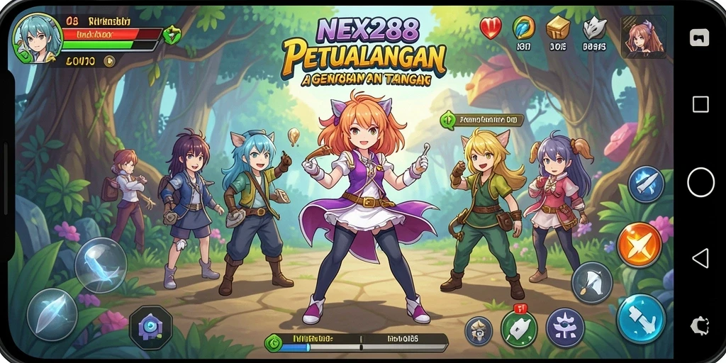 Screenshot NEX288 menunjukkan aksi karakter dalam petualangan Anime yang epik.