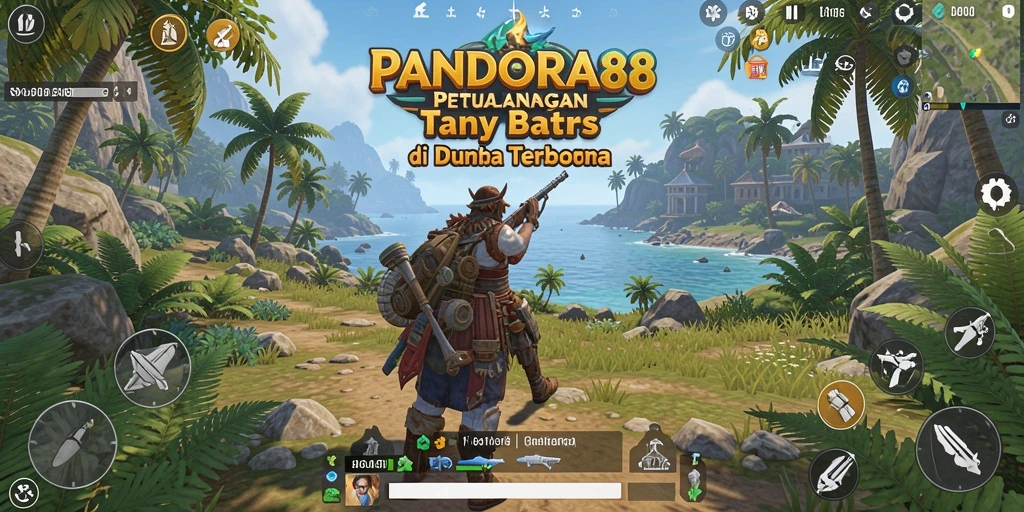 Screenshot gameplay PANDORA88 yang menunjukkan eksplorasi dunia terbuka yang luas.