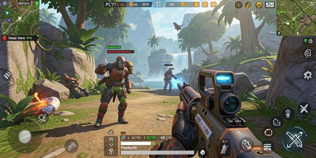 Tampilan gameplay seru dalam PC777 dengan aksi tembak-menembak yang mendebarkan.
