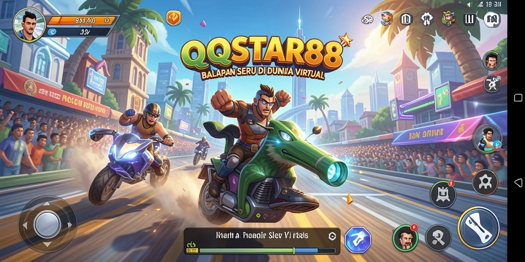 Tampilan gameplay seru di QQSTAR88 saat balapan di lintasan.