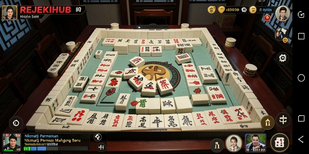 Tampilan gameplay <strong>REJEKIHUB</strong> dengan ubin Mahjong yang berwarna-warni.