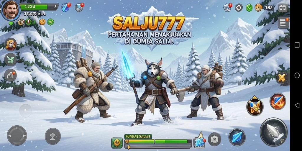 Screenshot gameplay SALJU777 menunjukkan pertahanan yang kuat melawan serangan musuh.