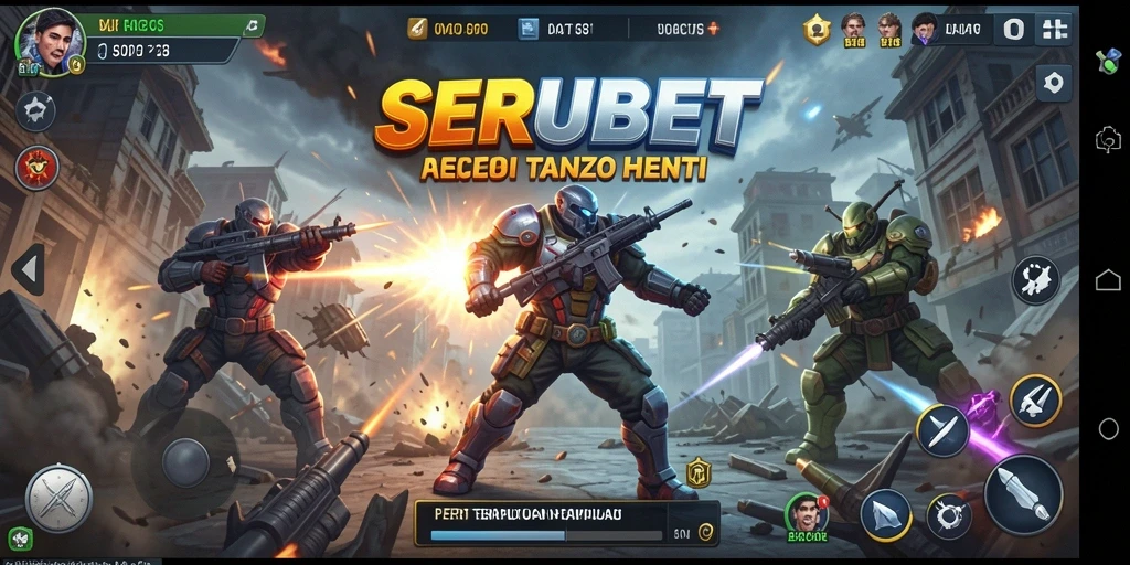 Screenshot SERUBET menunjukkan aksi pertarungan intens di medan perang.