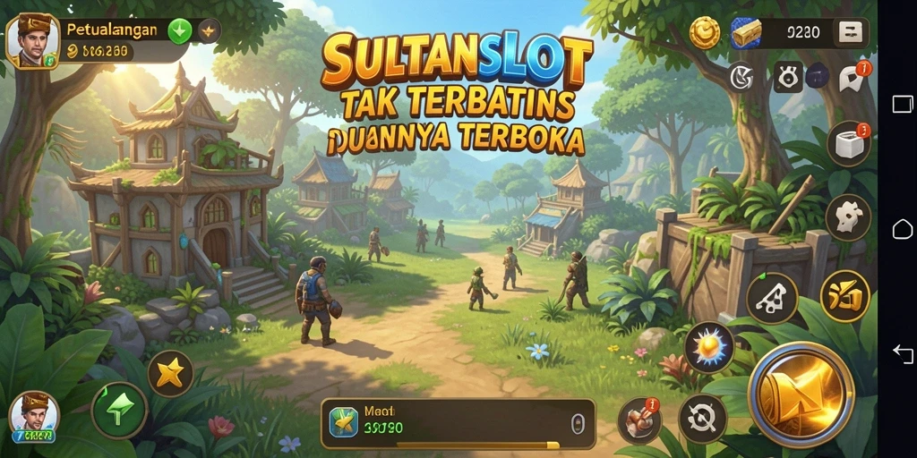 Screenshot SULTANSLOT menampilkan gameplay eksplorasi dunia terbuka yang sibuk.